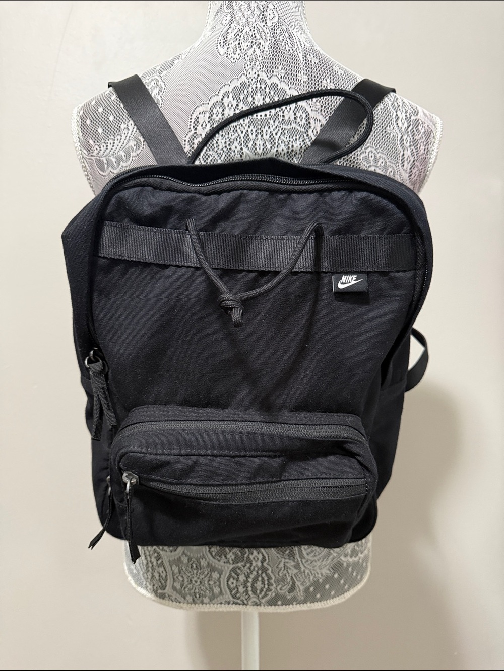 Nike Black Classic Canvas Backpack with Front Pocket